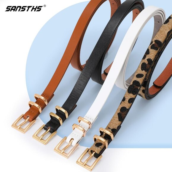 4 Pack Women Thin Belts for Jeans Dresses Coats Skinny Women Belt with Gold Allo - Picture 2 of 6